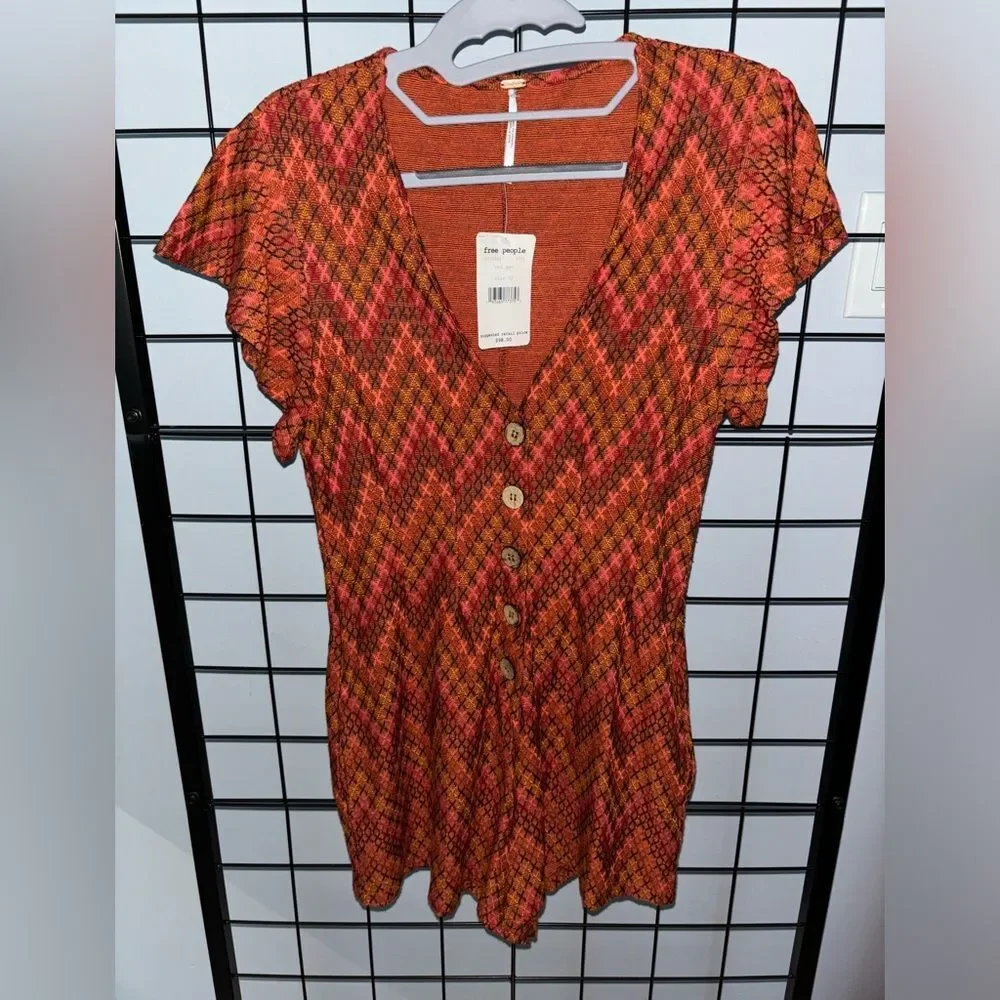 Free People Phoenix Playsuit Romper with Geometric Pattern NWT